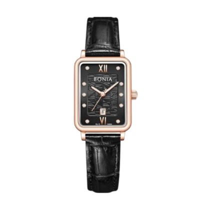 Bonia Elegance BNB10895-2533 Black Leather Strap Women Watch